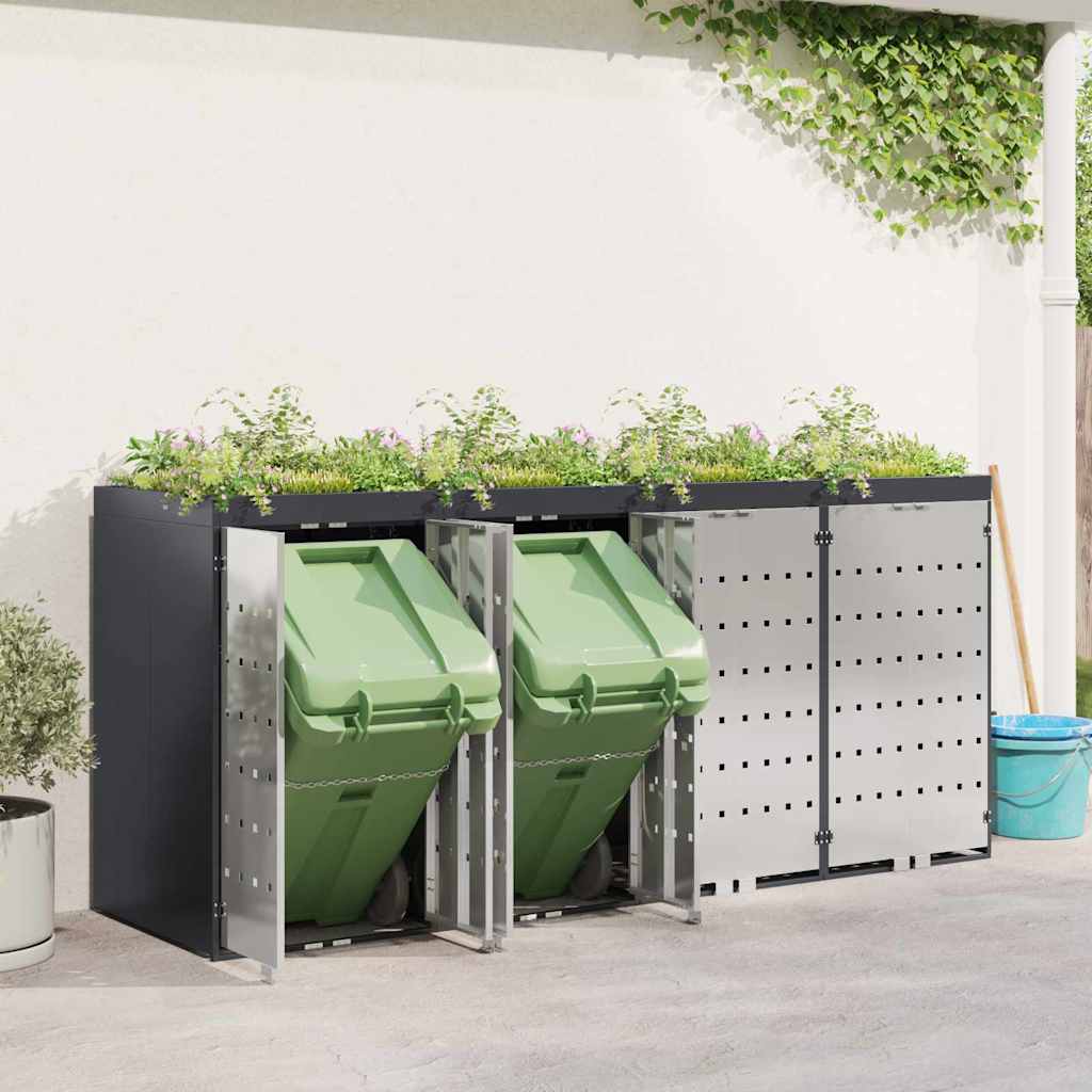 Contenitore per Rifiuti per 3 Bidoni Acciaio Inox Antracite