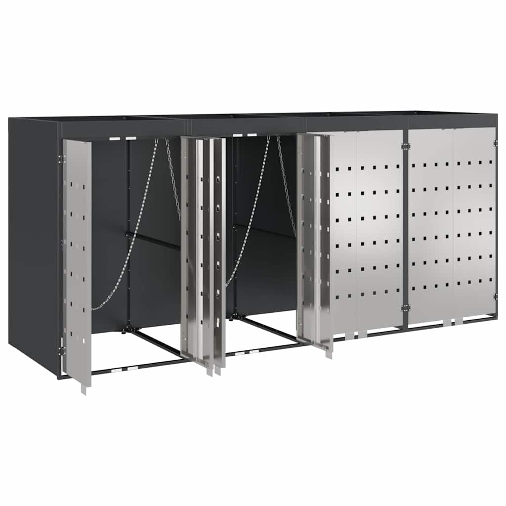 Contenitore per Rifiuti per 3 Bidoni Acciaio Inox Antracite