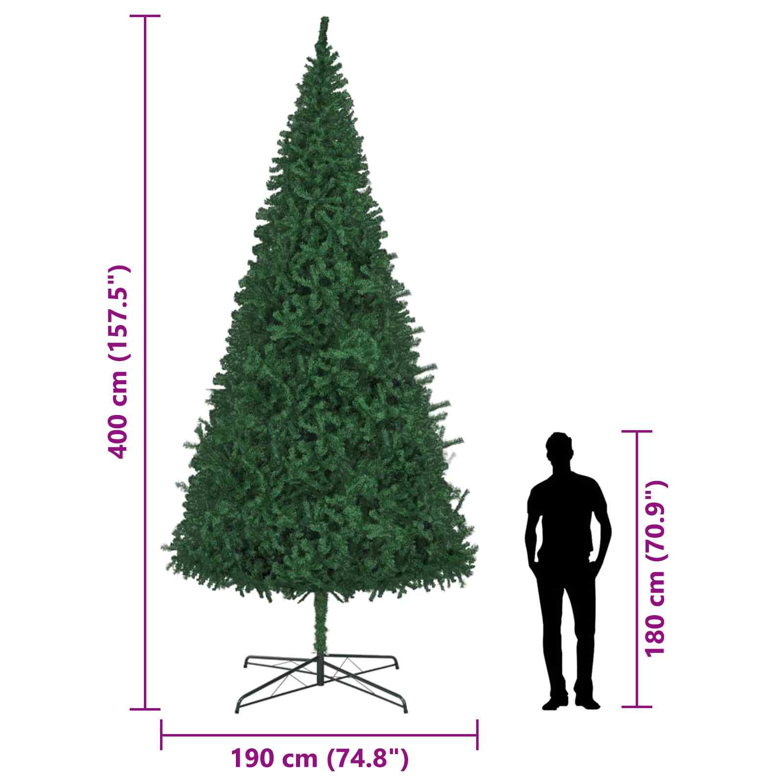 Albero di Natale con luci a corde decorative Verde 400 cm PVC