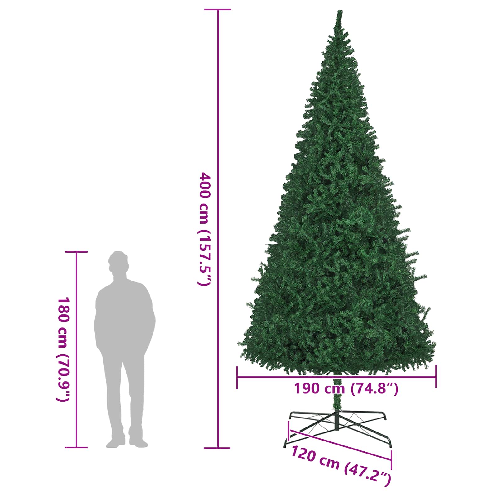 Albero di Natale con luci a corde decorative Verde 400 cm PVC