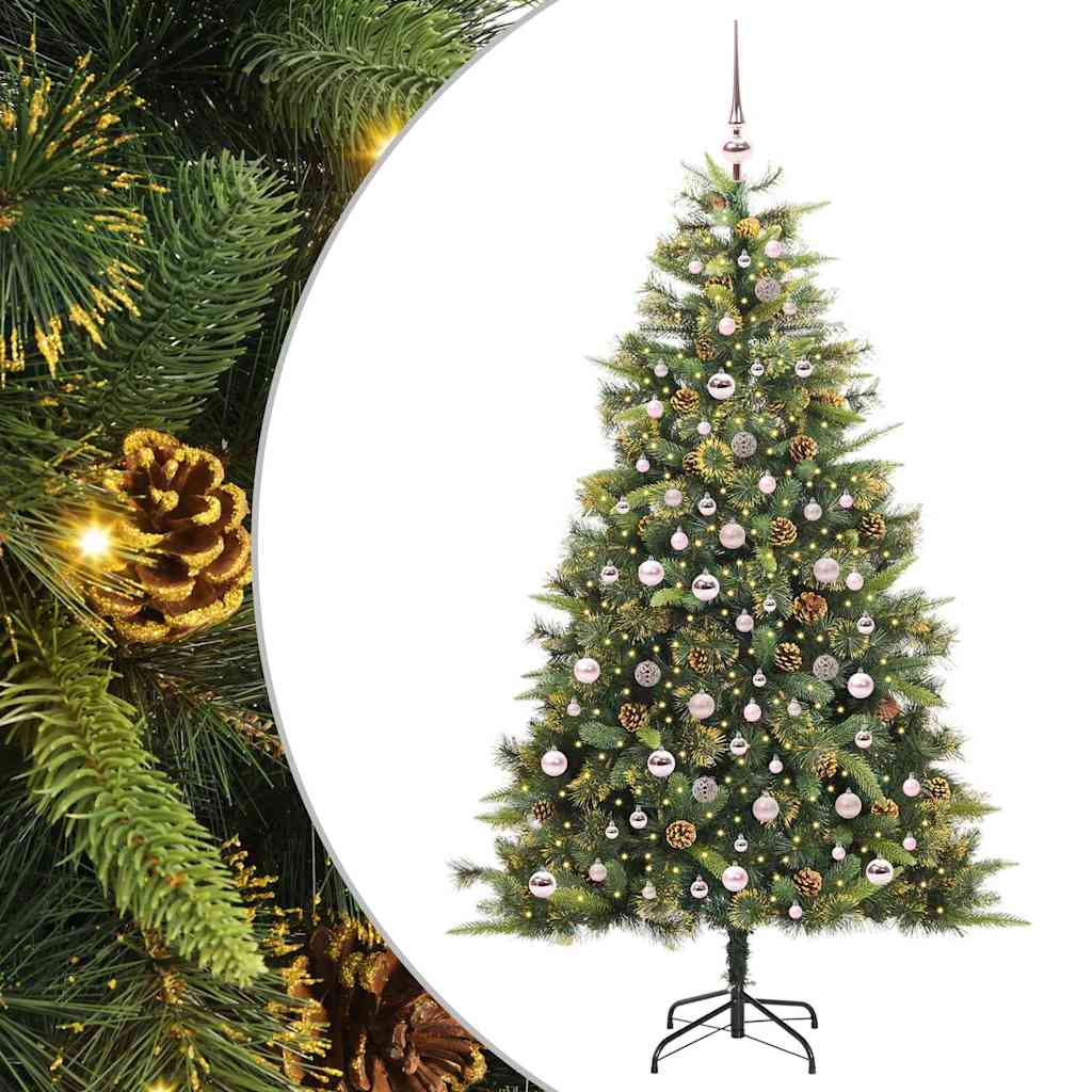 Albero di Natale artificiale pieghevole con coni Verde 210 cm
