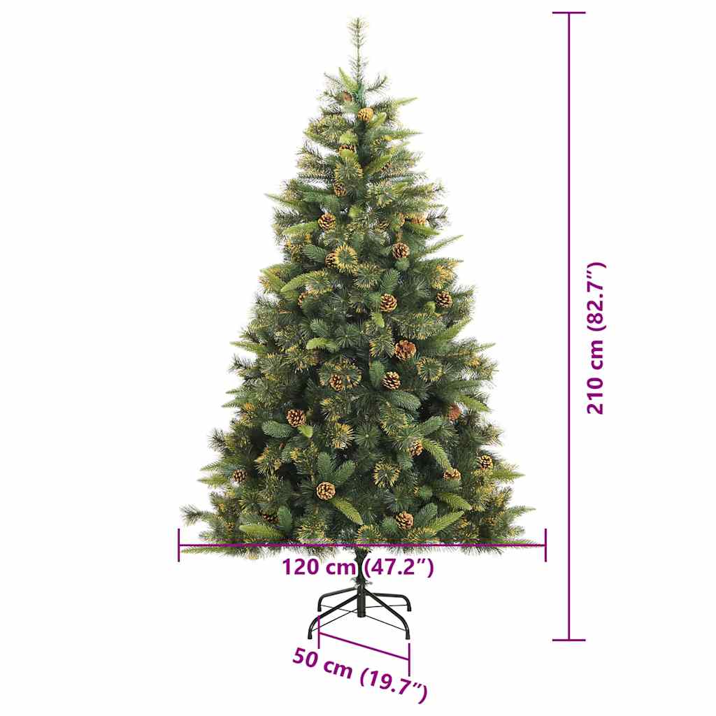 Albero di Natale artificiale pieghevole con coni Verde 210 cm