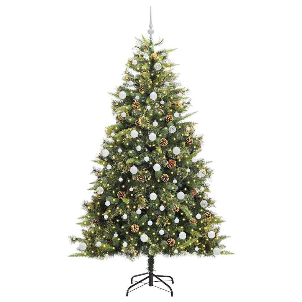Albero di Natale artificiale pieghevole con coni Verde 210 cm