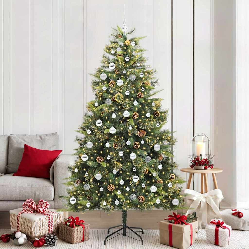 Albero di Natale artificiale pieghevole con coni Verde 210 cm