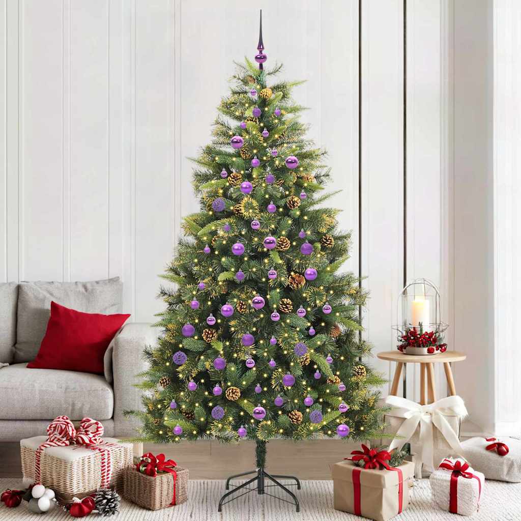 Albero di Natale artificiale pieghevole con coni Verde 210 cm