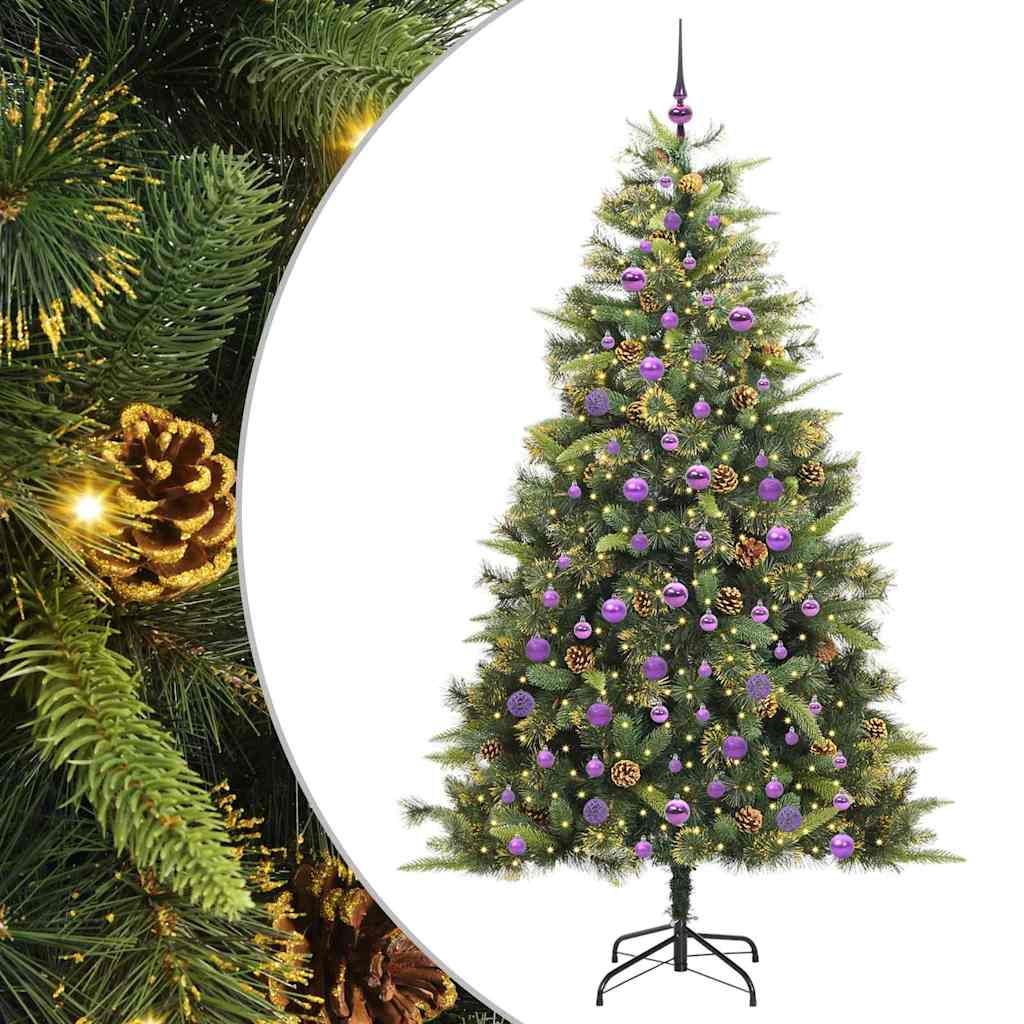 Albero di Natale artificiale pieghevole con coni Verde 210 cm