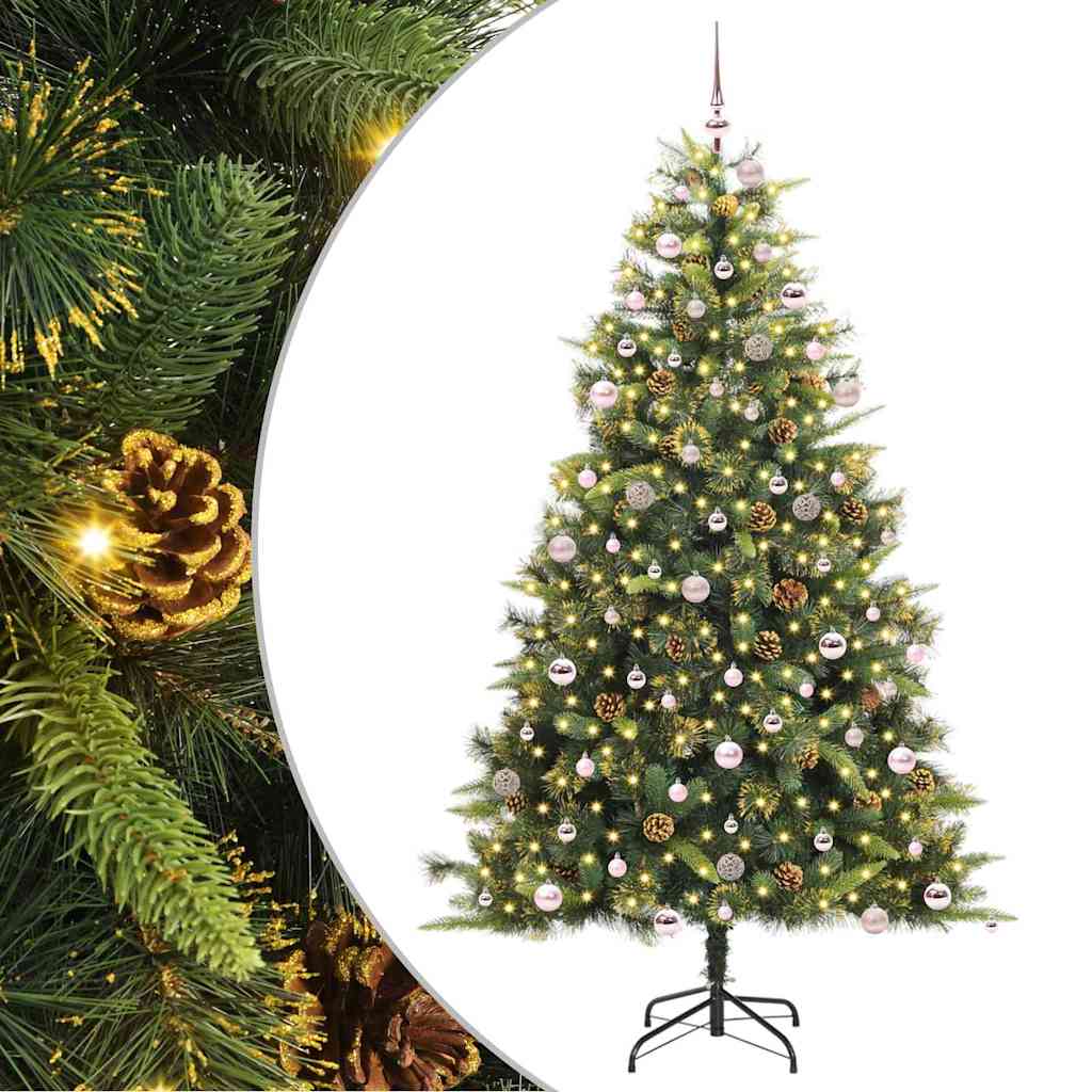 Albero di Natale artificiale pieghevole con coni 300 LED Verde