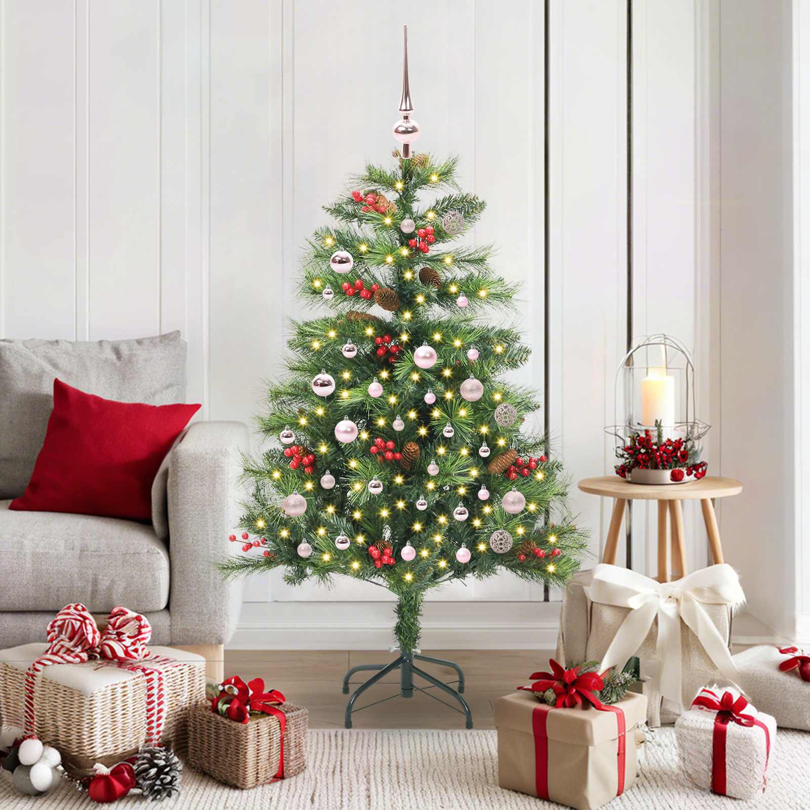 Albero di Natale artificiale 150 LED Bianco caldo PVC e Metallo