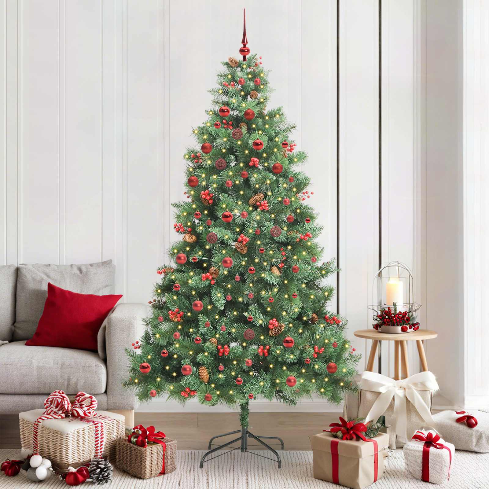 Albero di Natale artificiale 300 LED Bianco caldo PVC e Metallo
