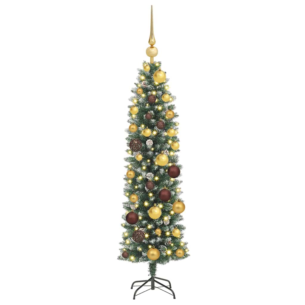 Albero di Natale Artificiale Sottile Verde e Bianco 120 cm