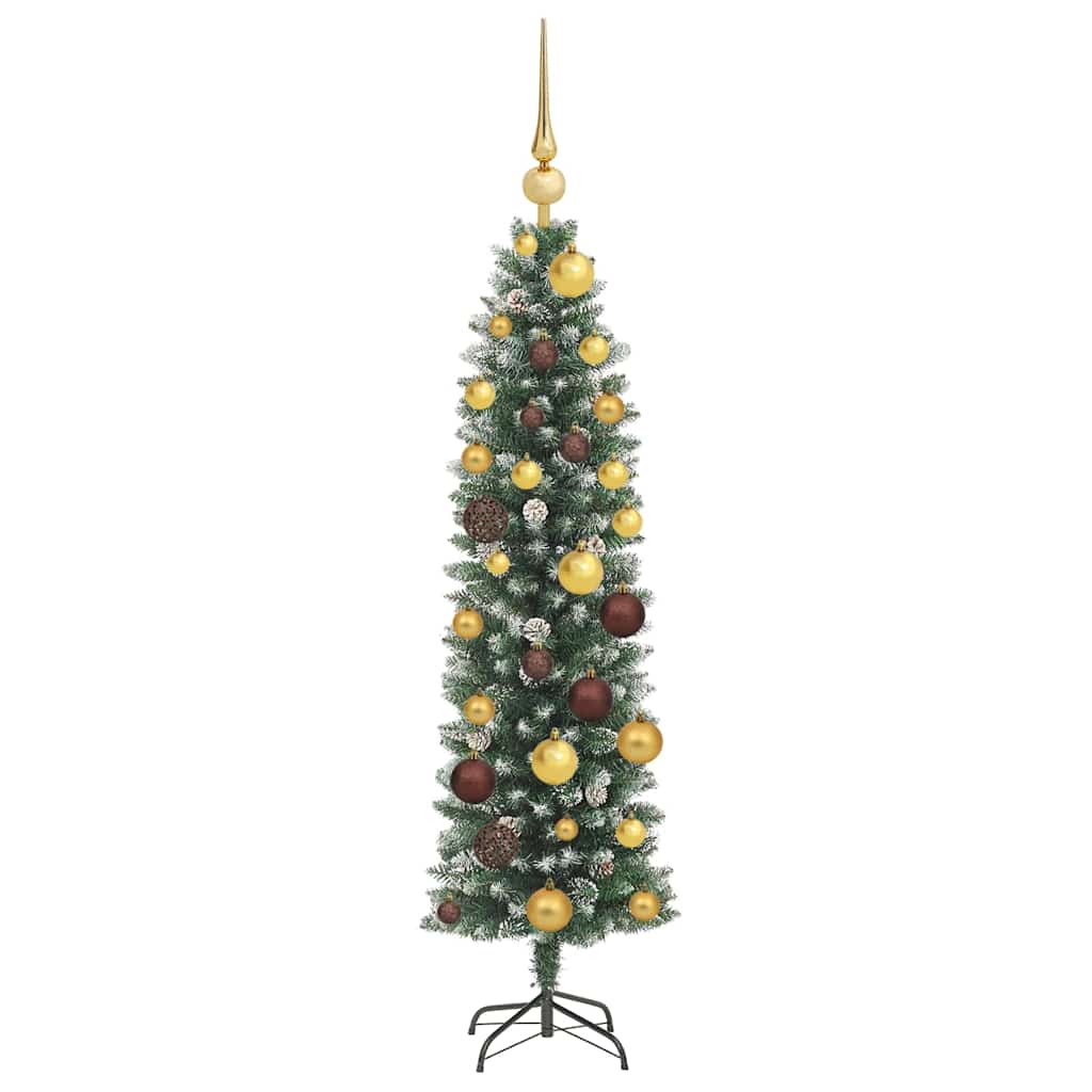 Albero di Natale Artificiale Sottile Verde e Bianco 120 cm