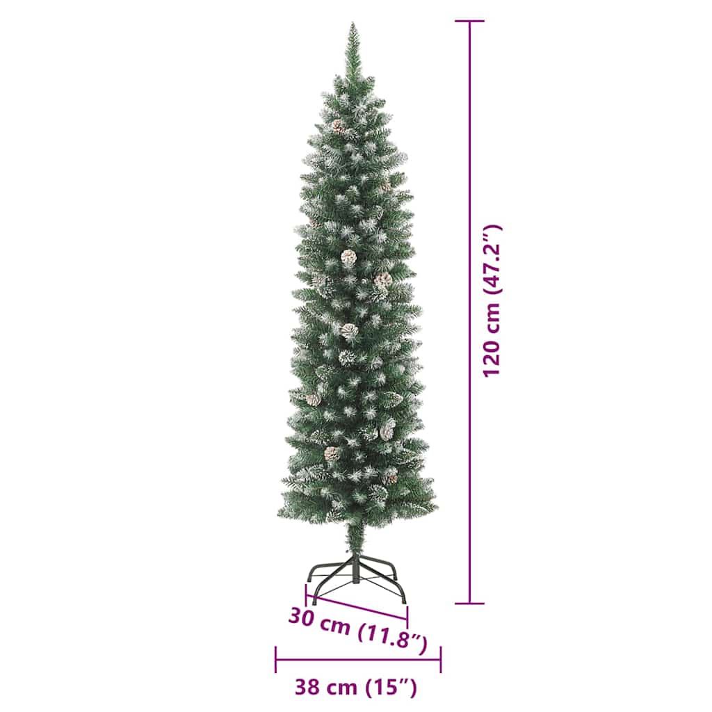 Albero di Natale Artificiale Sottile Verde e Bianco 120 cm