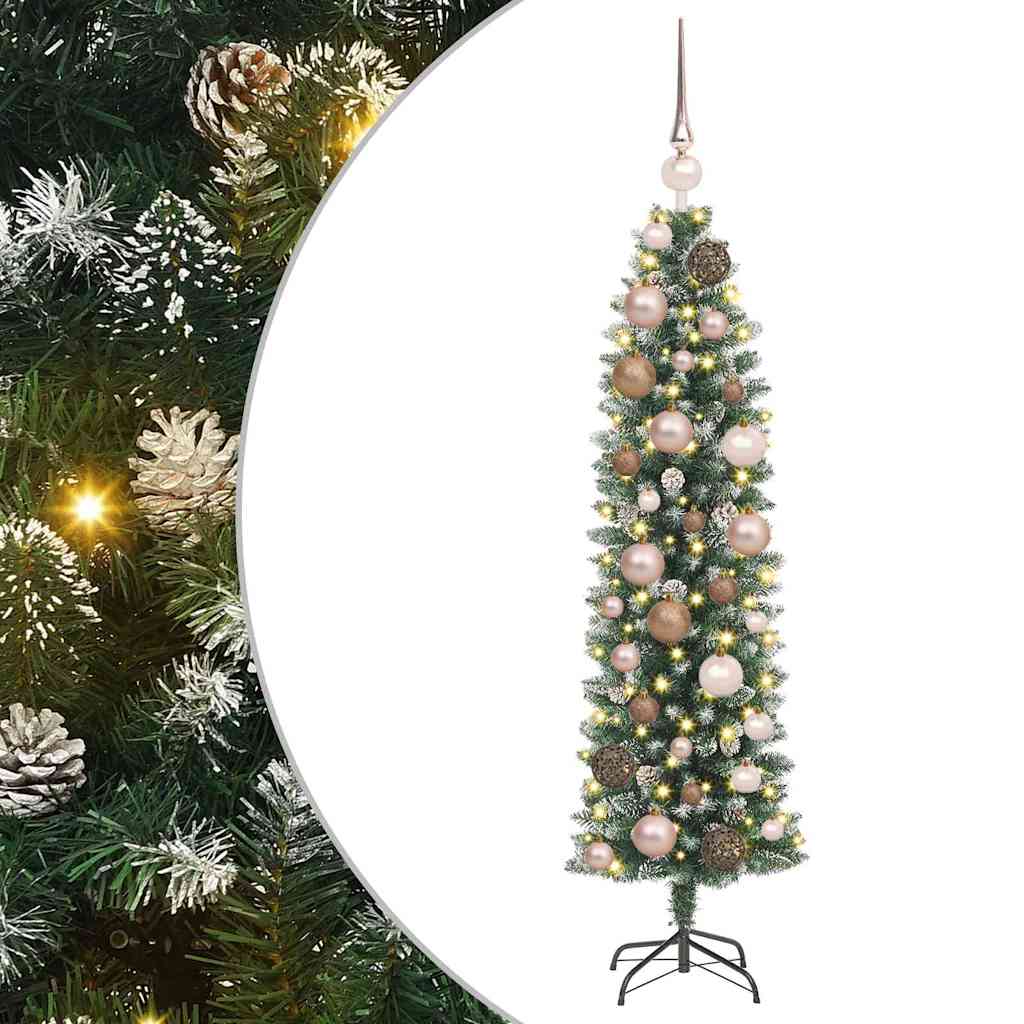 Albero di Natale Artificiale Sottile Verde e Bianco 120 cm