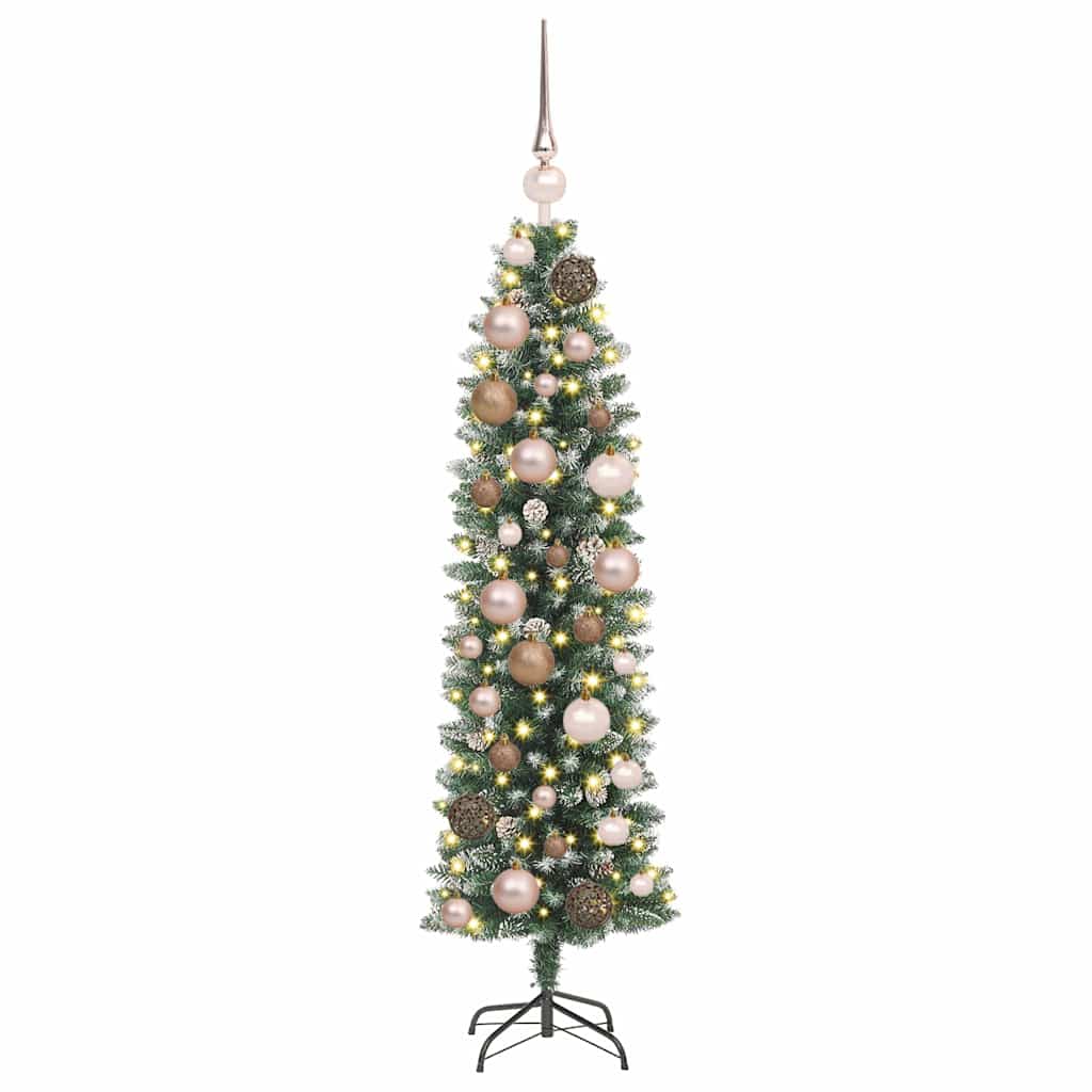 Albero di Natale Artificiale Sottile Verde e Bianco 120 cm