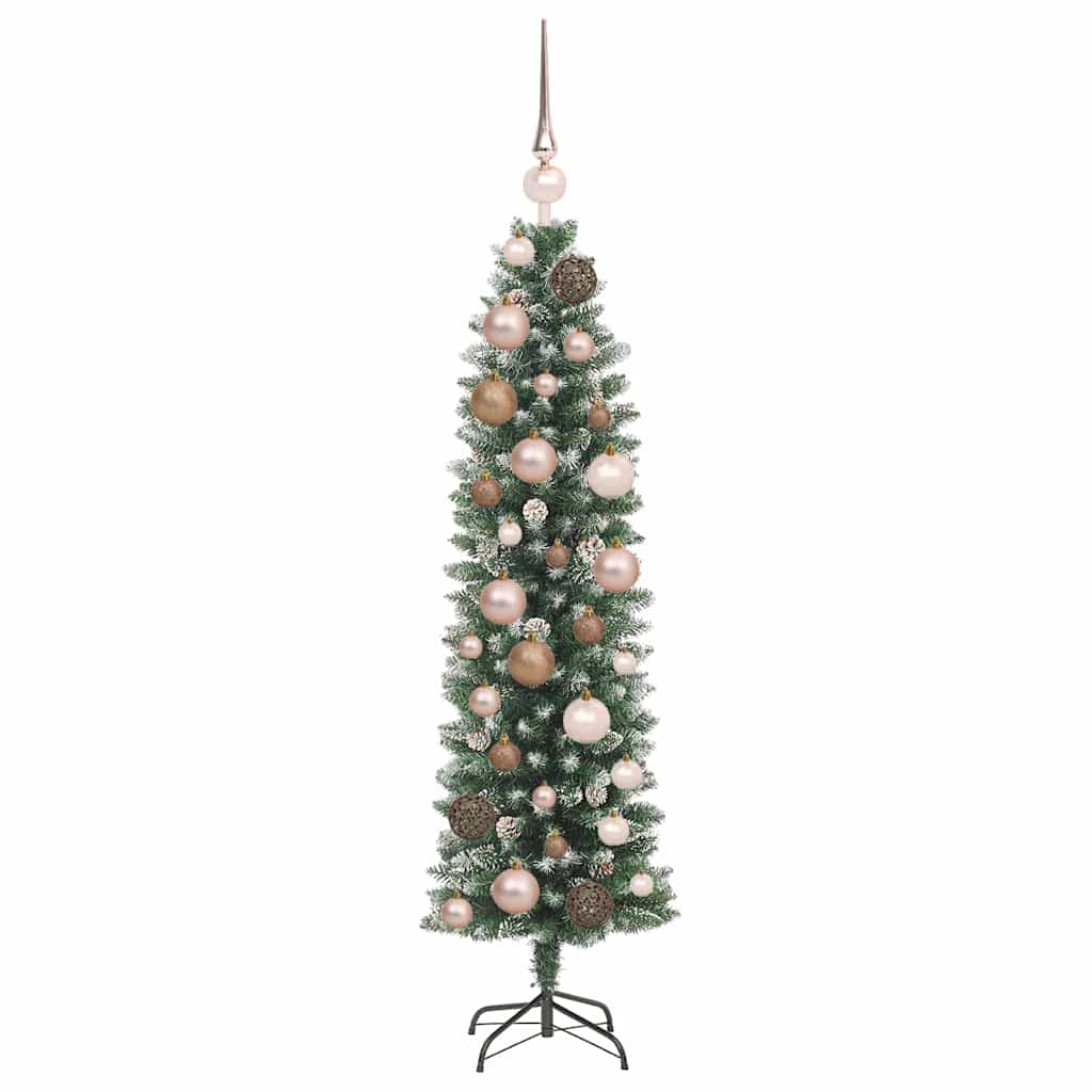 Albero di Natale Artificiale Sottile Verde e Bianco 120 cm