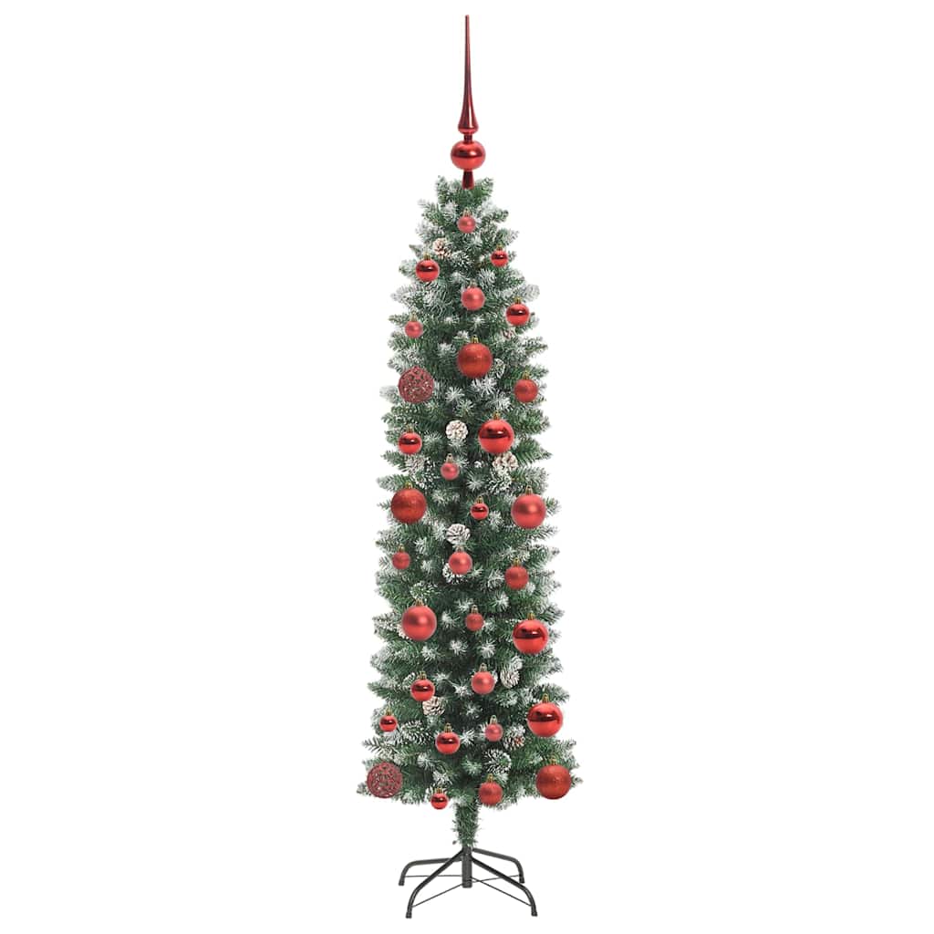 Albero di Natale Artificiale Sottile Verde e Bianco 120 cm