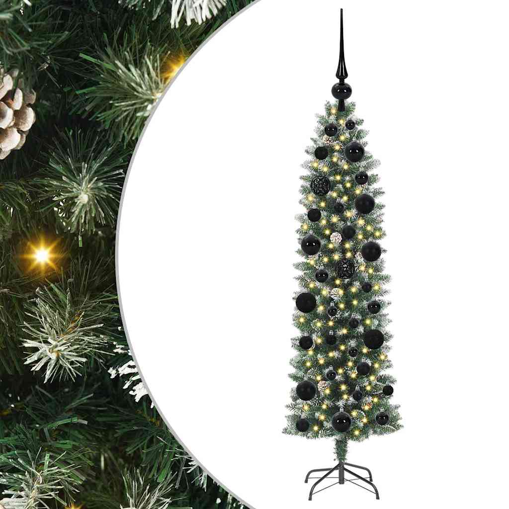 Albero di Natale Artificiale Sottile Verde e Bianco 120 cm