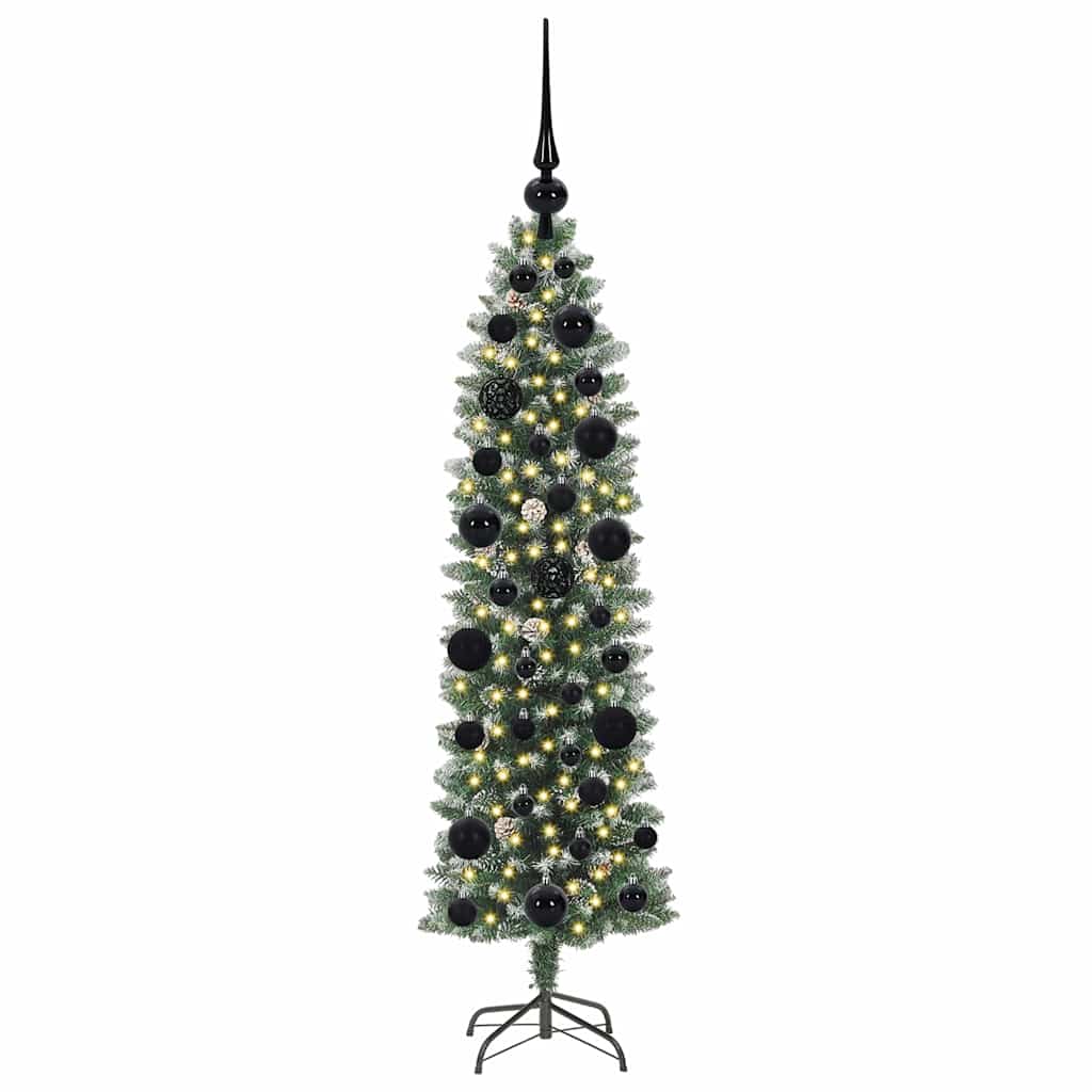 Albero di Natale Artificiale Sottile Verde e Bianco 120 cm