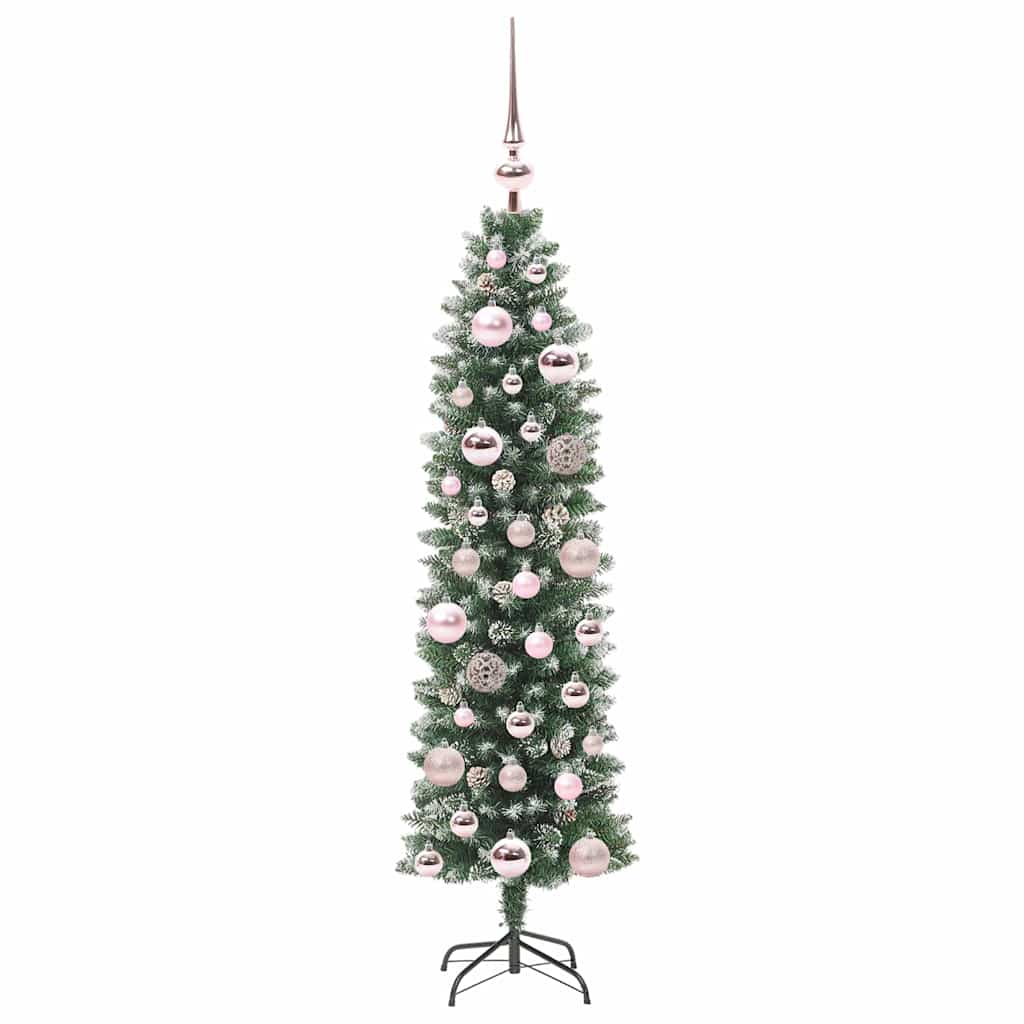Albero di Natale Artificiale Sottile Verde e Bianco 120 cm
