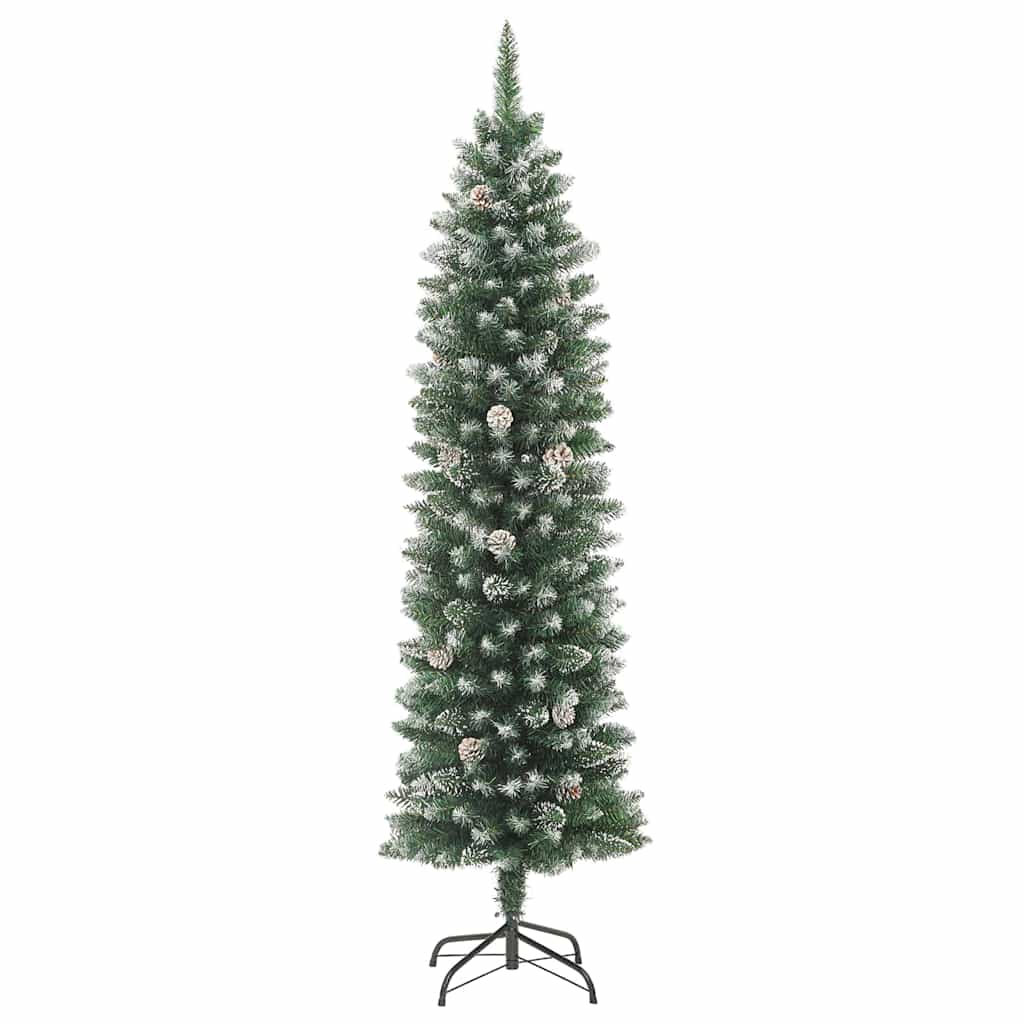 Albero di Natale Artificiale Sottile Verde e Bianco 120 cm