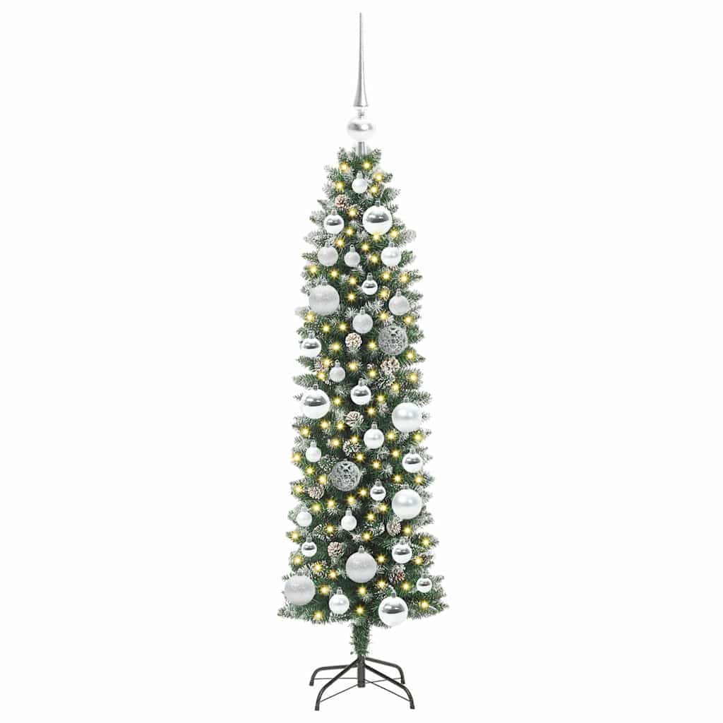 Albero di Natale Artificiale Sottile Verde e Bianco 120 cm