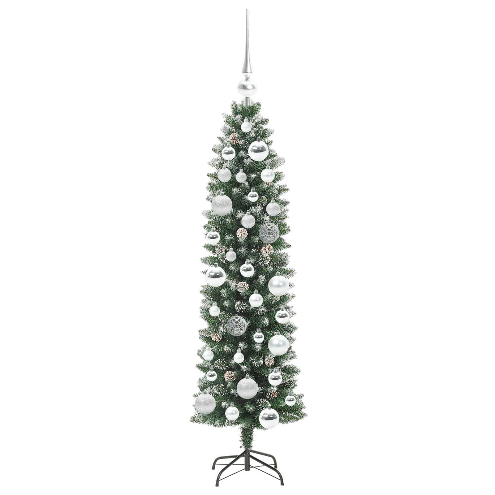 Albero di Natale Artificiale Sottile Verde e Bianco 120 cm