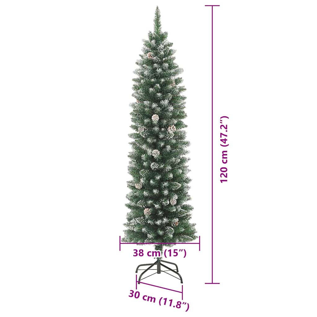 Albero di Natale Artificiale Sottile Verde e Bianco 120 cm