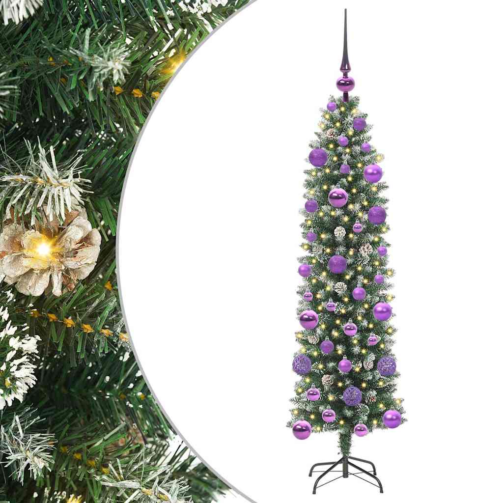 Albero di Natale Artificiale Sottile Verde e Bianco 120 cm