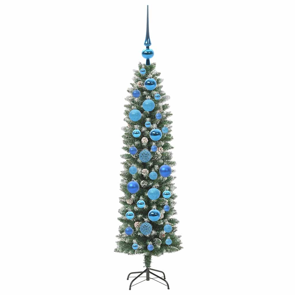 Albero di Natale Artificiale Sottile Verde e Bianco 120 cm