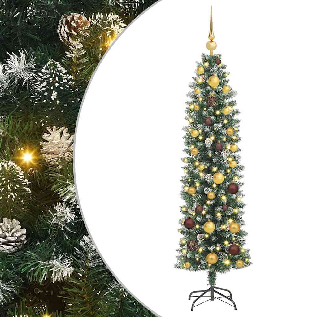 Albero di Natale Artificiale Sottile Verde e Bianco 150 cm