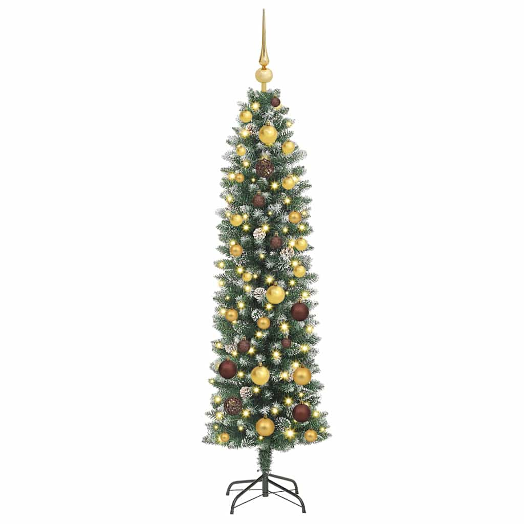 Albero di Natale Artificiale Sottile Verde e Bianco 150 cm