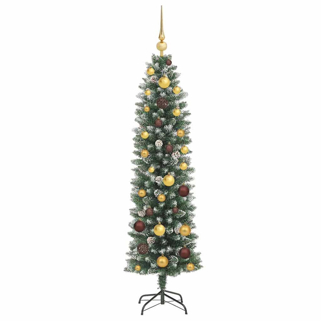 Albero di Natale Artificiale Sottile Verde e Bianco 150 cm