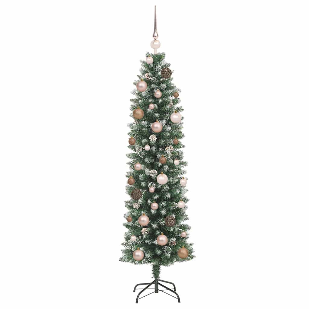 Albero di Natale Artificiale Sottile Verde e Bianco 150 cm