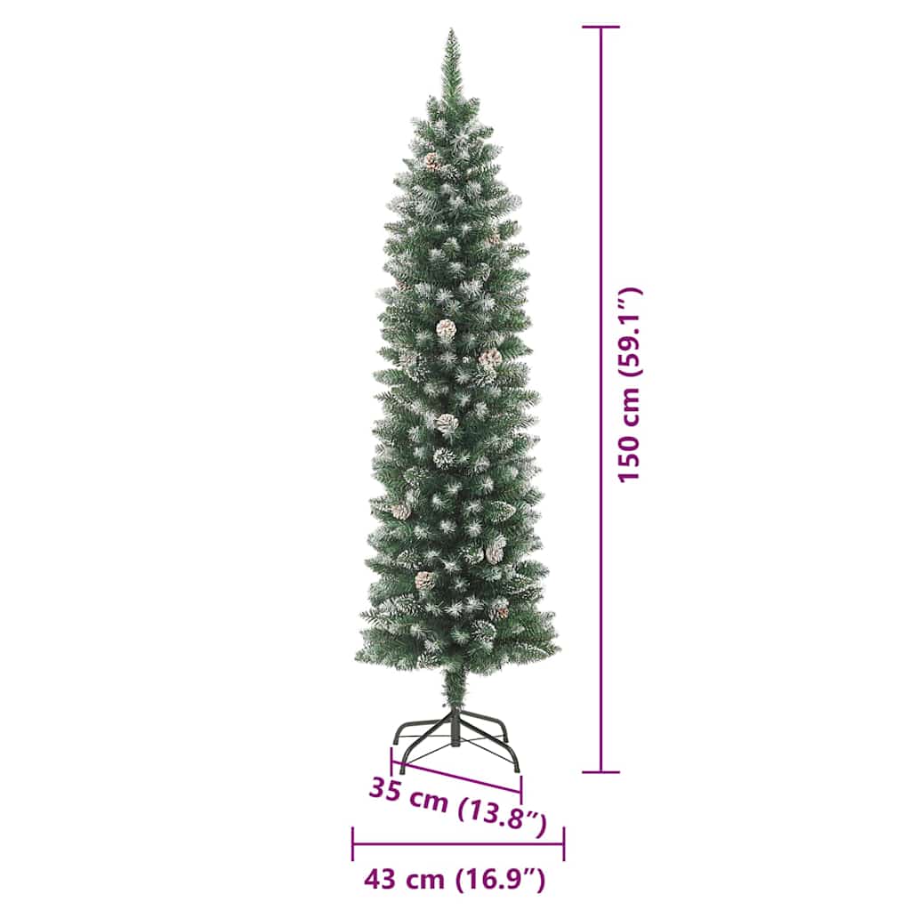 Albero di Natale Artificiale Sottile Verde e Bianco 150 cm
