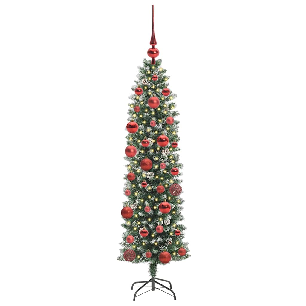 Albero di Natale Artificiale Sottile Verde e Bianco 150 cm