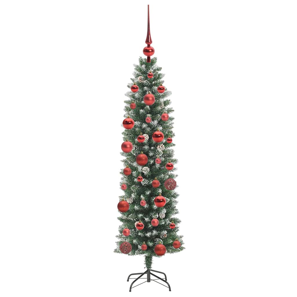 Albero di Natale Artificiale Sottile Verde e Bianco 150 cm