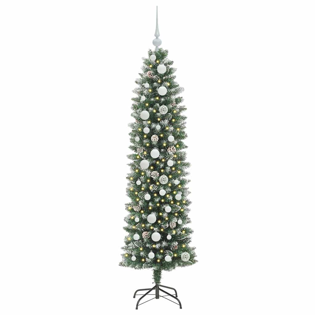 Albero di Natale Artificiale Sottile Verde e Bianco 150 cm