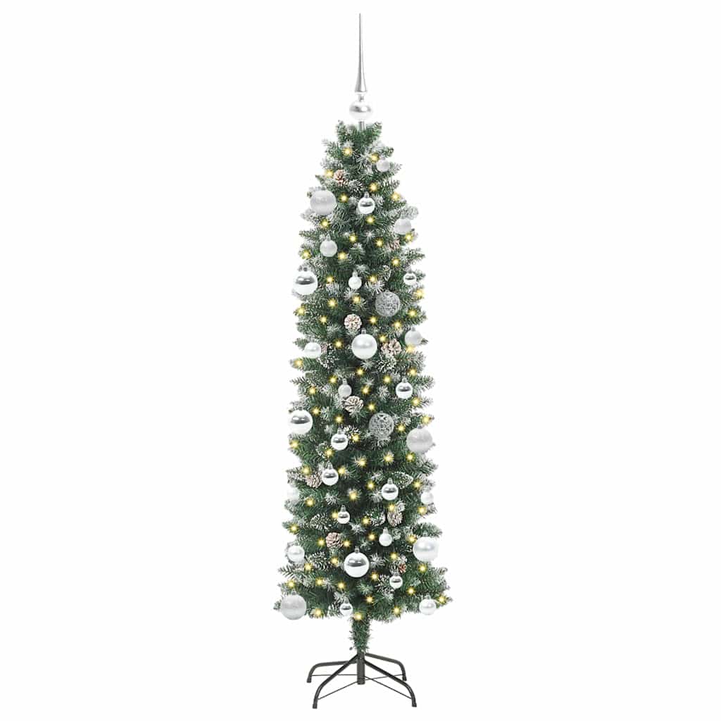 Albero di Natale Artificiale Sottile Verde e Bianco 150 cm