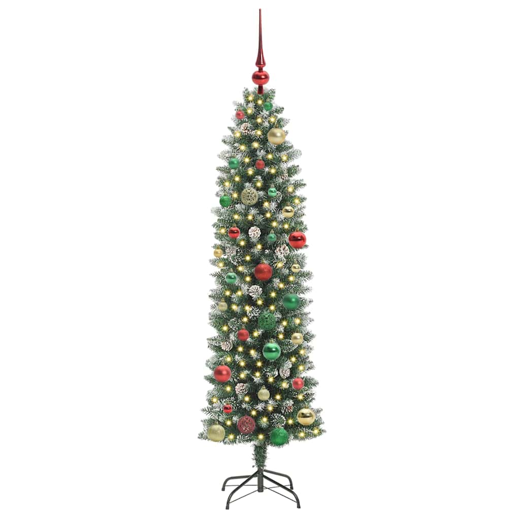 Albero di Natale Artificiale Sottile Verde e Bianco 150 cm