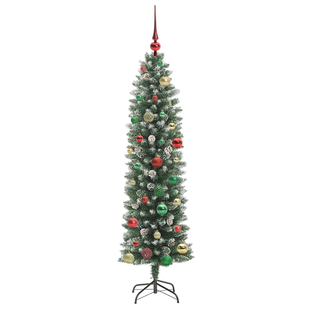 Albero di Natale Artificiale Sottile Verde e Bianco 150 cm