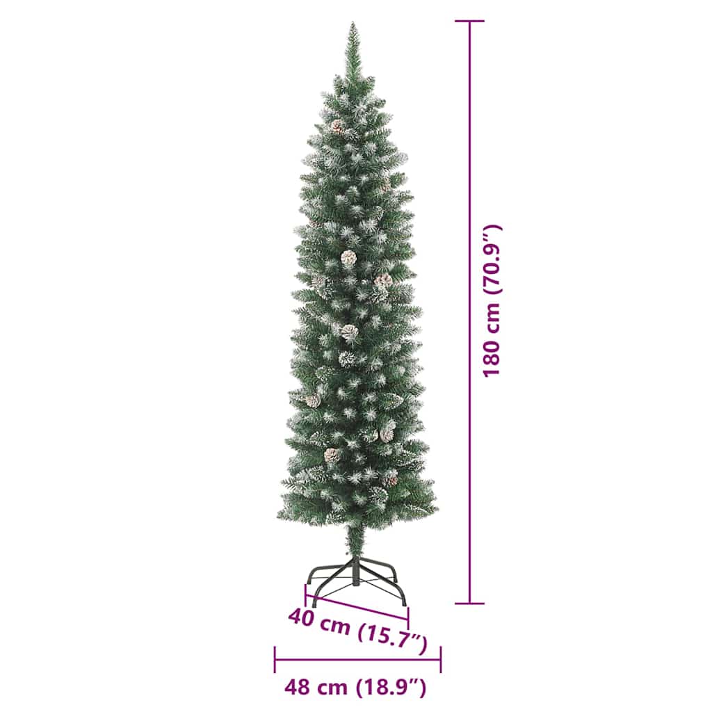 Albero di Natale Artificiale Sottile Verde e Bianco 180 cm