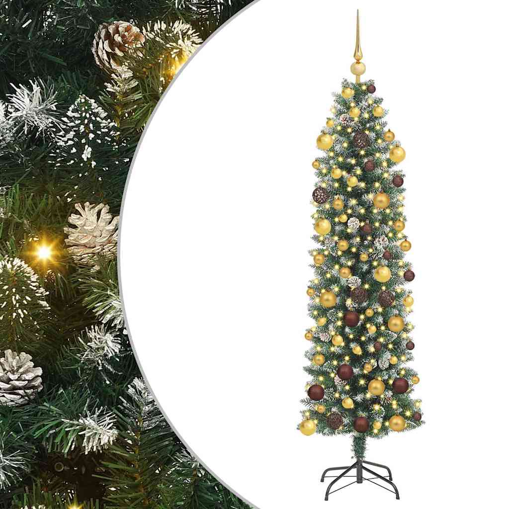 Albero di Natale Artificiale Sottile Verde e Bianco 180 cm