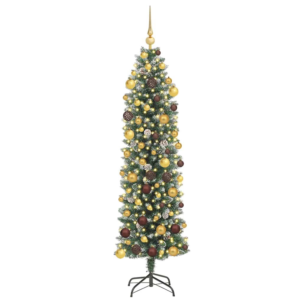 Albero di Natale Artificiale Sottile Verde e Bianco 180 cm