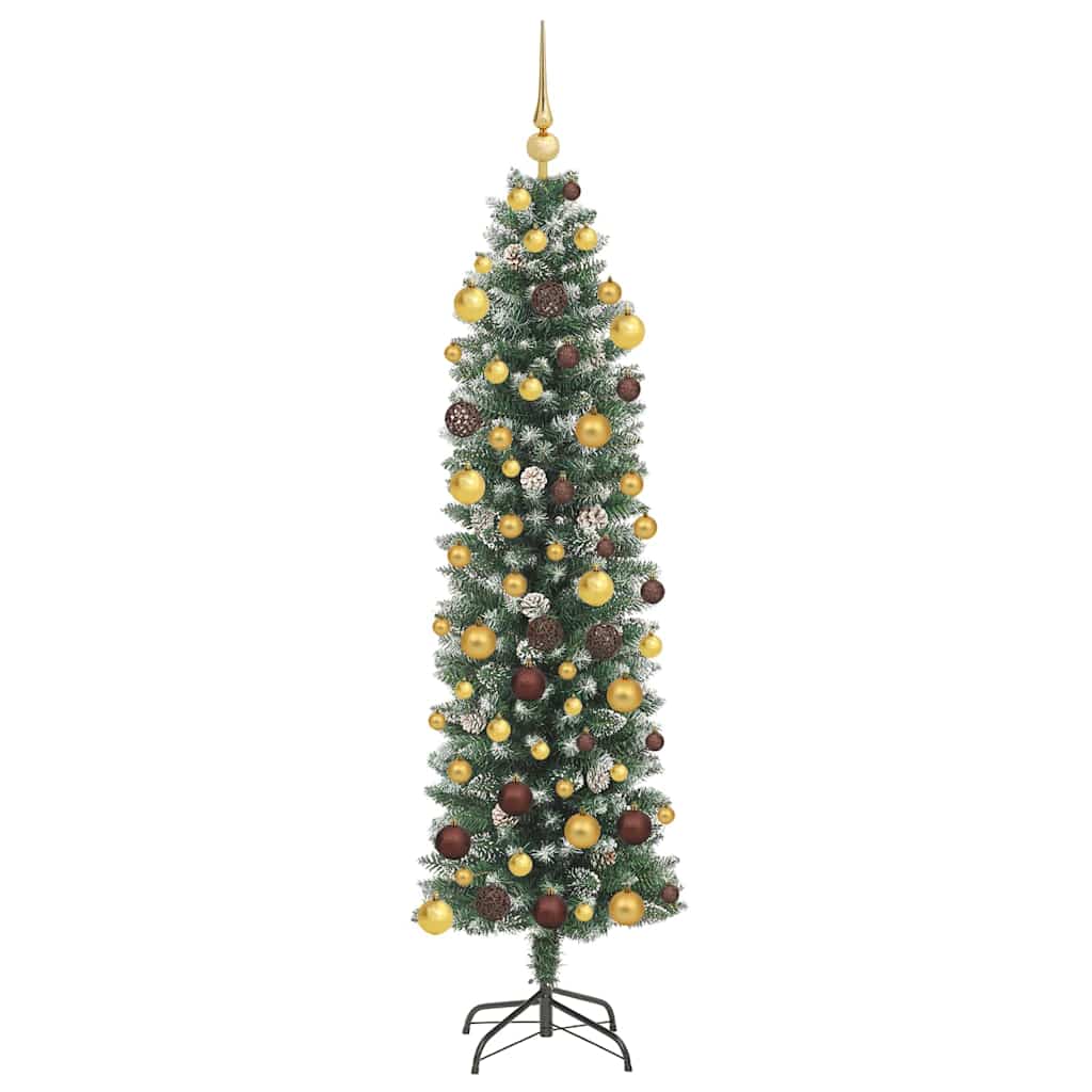 Albero di Natale Artificiale Sottile Verde e Bianco 180 cm