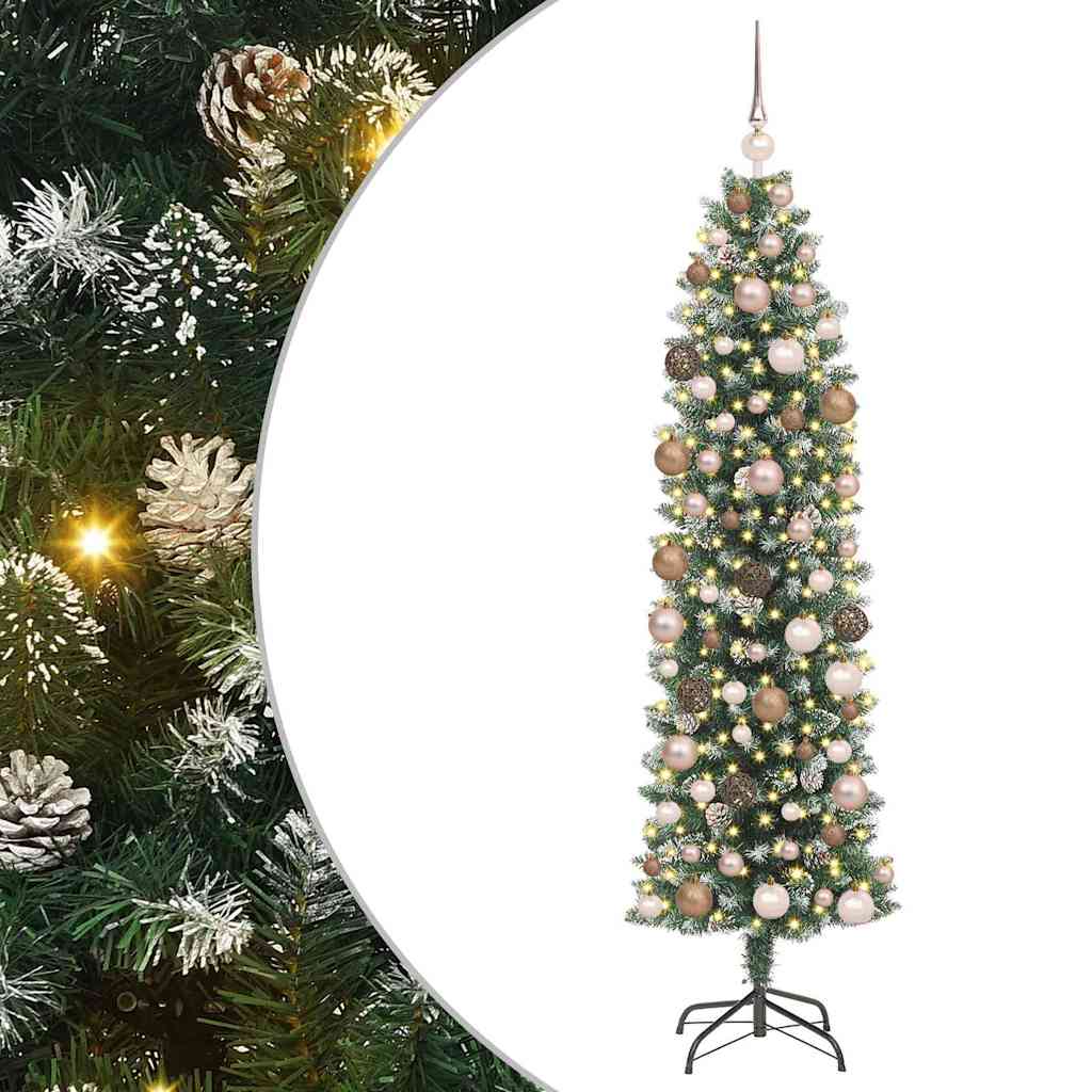 Albero di Natale Artificiale Sottile Verde e Bianco 180 cm