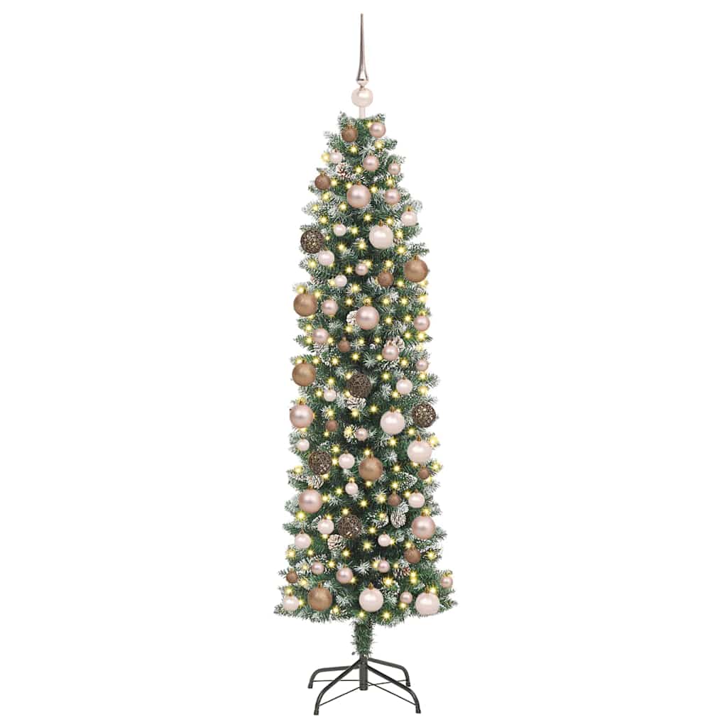 Albero di Natale Artificiale Sottile Verde e Bianco 180 cm