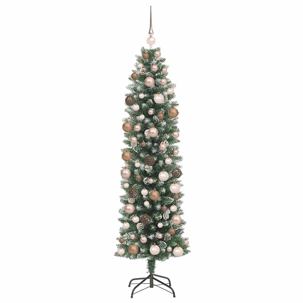 Albero di Natale Artificiale Sottile Verde e Bianco 180 cm