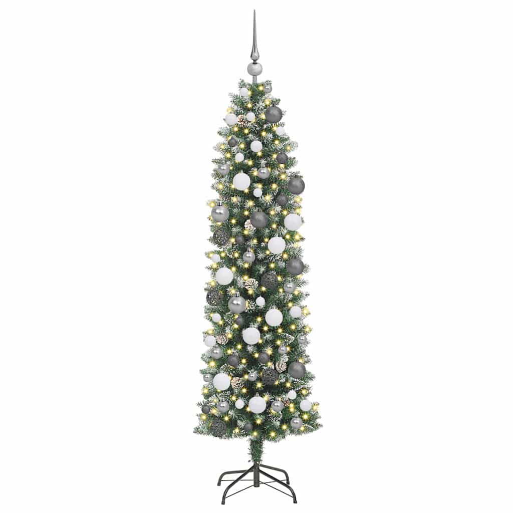 Albero di Natale Artificiale Sottile Verde e Bianco 180 cm
