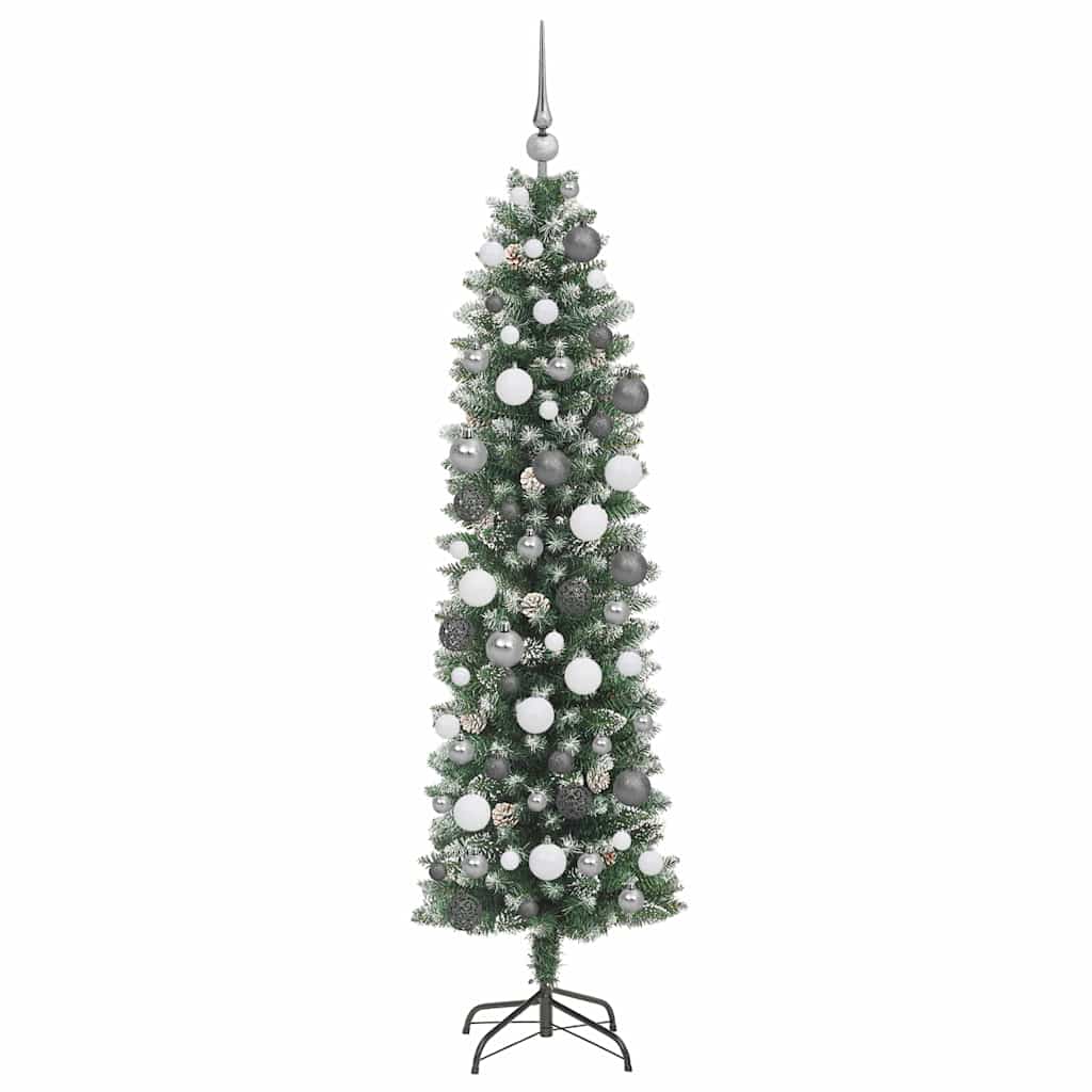 Albero di Natale Artificiale Sottile Verde e Bianco 180 cm