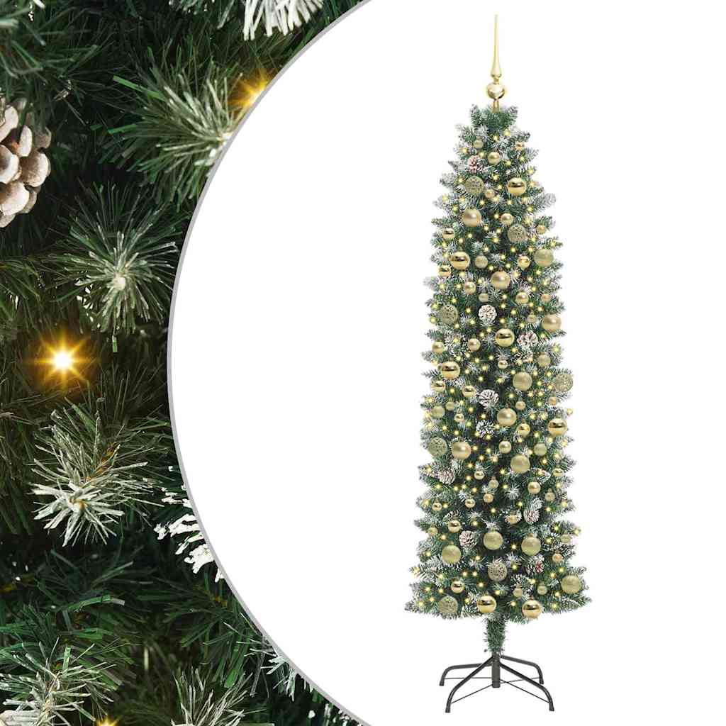 Albero di Natale Artificiale Sottile Verde e Bianco 180 cm
